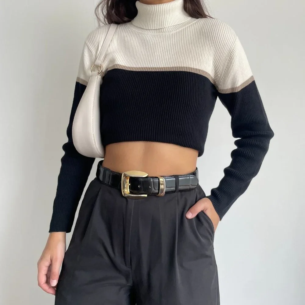 Liz Claiborne minimalist long sleeve cotton knit turtleneck sweater - Picture 2 of 8